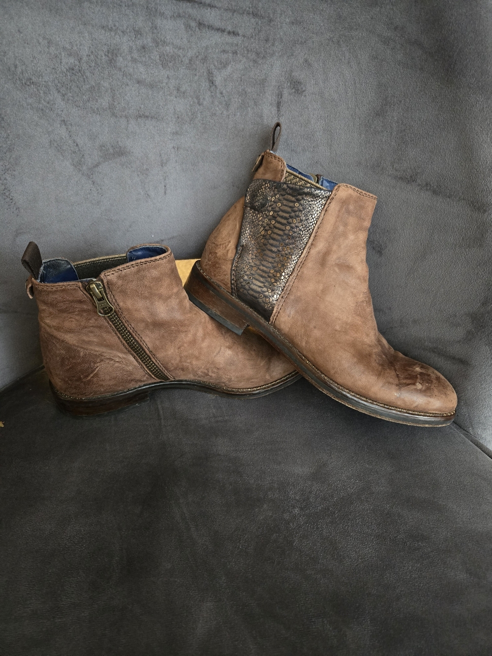 Sundance Brown Leather Ankle Booties with Textured Side Panel